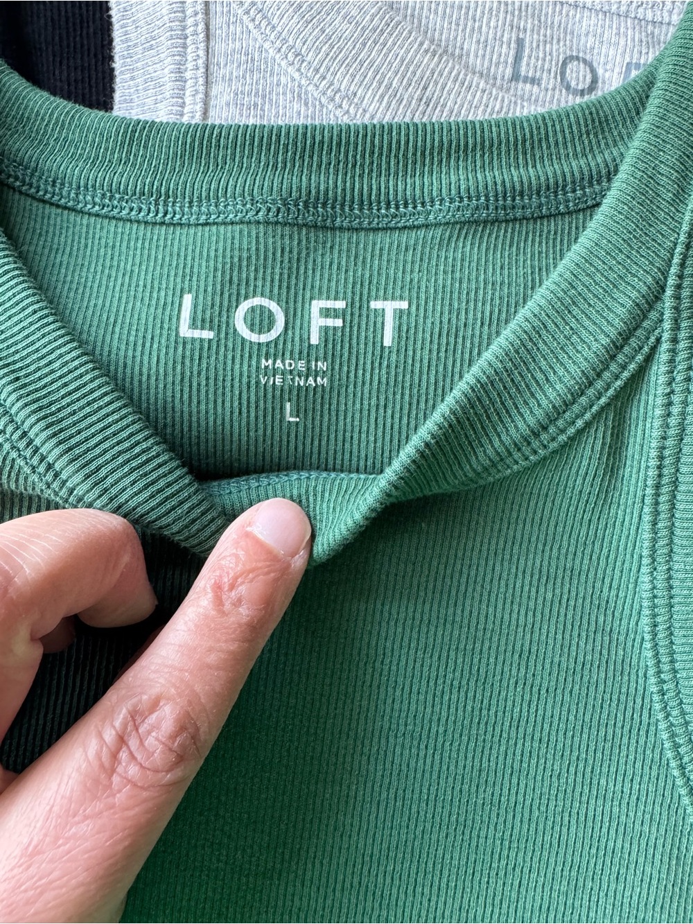 LOFT Ribbed Scoop Tank Top Trio — Green, Light Heather Gray, Black - Picture 2 of 4